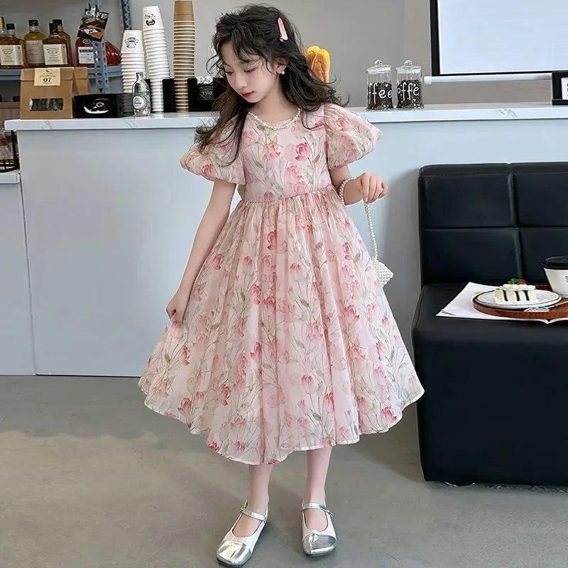Bubble Sleeve Princess Dress Summer Girl Party Teenagers Girls Clothes Teenage Frocks From 10 12 Years Fashion Festive Luxury 9