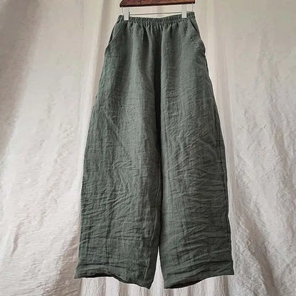 High Quality New Spring Summer Arts Style Women Elastic Waist Loose Ankle-length Pants Solid 100% Linen Casual Harem Pants T425