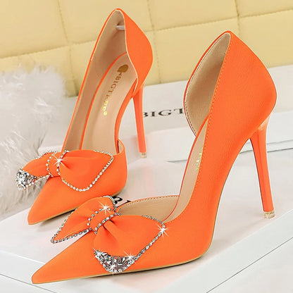 Fashion High Heels Luxury Women Pumps Rhinestone Bow Women Heels Shoes Stilettos Sexy Party Shoes Ladies Pumps Large Size 43
