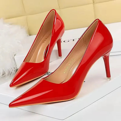BIGTREE Shoes Patent Leather Women 7.5 cm 10.5 Heels Fashion Women Pumps Stiletto Heels Lady Shoes Large Size Sexy Party Shoe