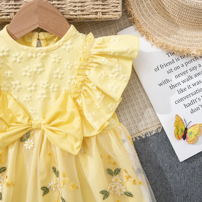 Bellbell Summer Infant Baby Girls Dress Floral Printed Toddler Girls Princess Dresses Fly Sleeve 2-6Yrs Little Girl Mesh Dresses