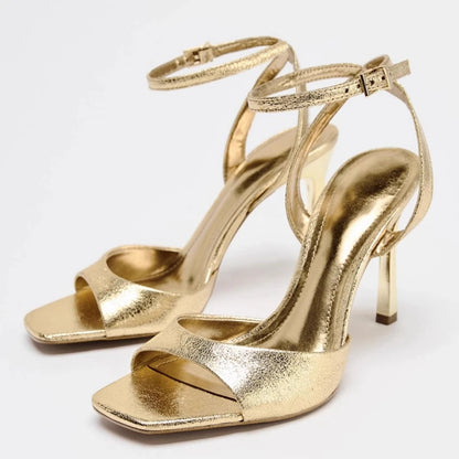 Fashion Coffee Ankle Buckle Heel Sandals Women Summer Sexy Square Toe Ankle Strap Buckle Heels Fashion Open Toe Party Dress Shoe