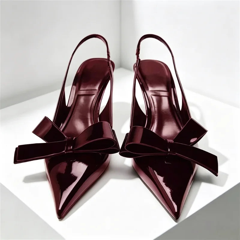Luxury Designer Pointed Toe Women Pumps Sexy Bow Back Strap Heeled Sandals Elegant Thin High Heels Banquet Dress Shoes for Women