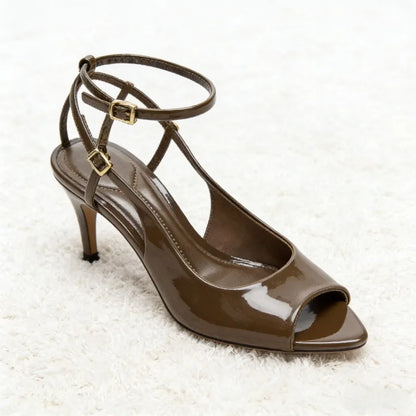Sexy Peep Toe Ankle Strap Heeled Sandals Women Patent Leather Luxury Designer Heels for Ladies Elegant High Heels Dress Shoes