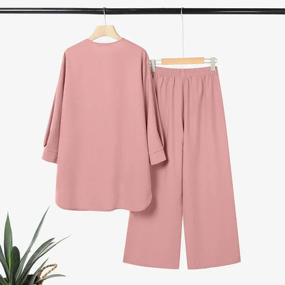 ZANZEA Women 2026 Spring Matching Sets Fahion Long Sleeve Tops Pant Sets Muslim Ramadan Outfits Elegant Solid OL Work Tracksuit