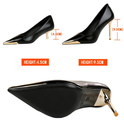 BIGTREE Shoes Retro High Heels Metal Pointed Tip Women Pumps Stiletto 9.5 Cm 4.5cm Heels Sexy Party Shoes Fashion Office Shoes
