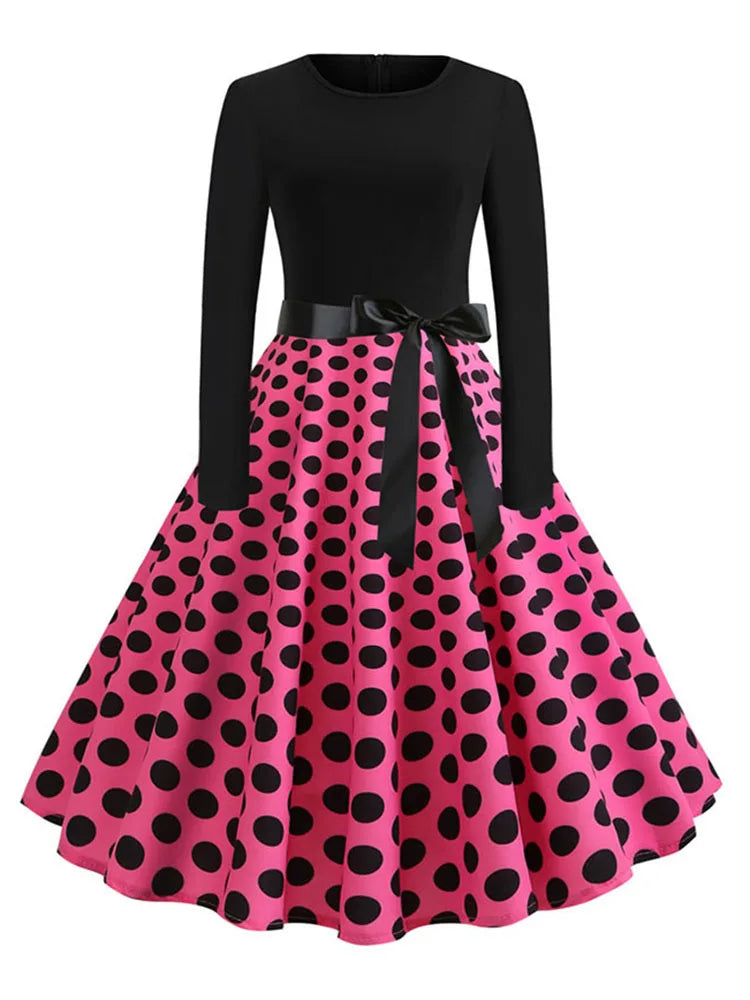 Music Note Print Elegant Party Dress Women Retro Vintage Casual Spring Autumn Midi Dresses