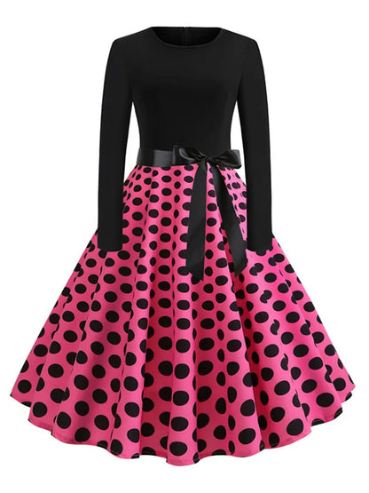 Music Note Print Elegant Party Dress Women Retro Vintage Casual Spring Autumn Midi Dresses