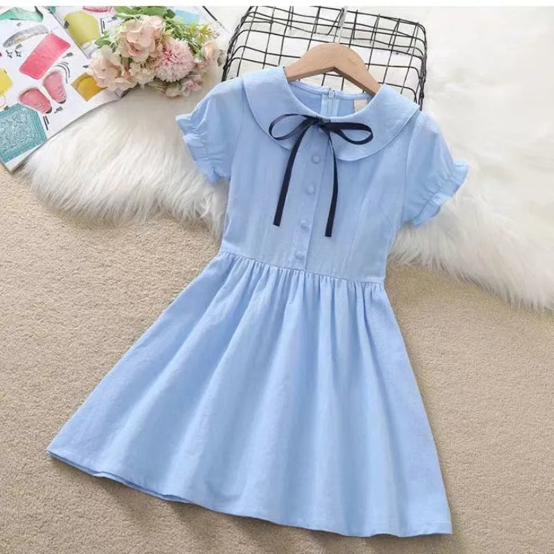 Pure Cotton Thin Short Sleeve Girls Party Dresses Kids Clothes 10 Years Old 2025 Children's Clothing Child Girl Dress Elegant 14