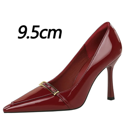 BIGTREE Shoes Patent Leather Women Pumps Sexy Metal Buckle High Heels Stiletto  8 Cm Occupation Office Shoes Banquet Shoes 2026