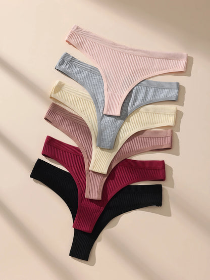 6Pcs Women's Panties Striped Briefs for Women Low-Rise Breathable Cotton Female Soft Underwear Solid Colors Ladies Underpants