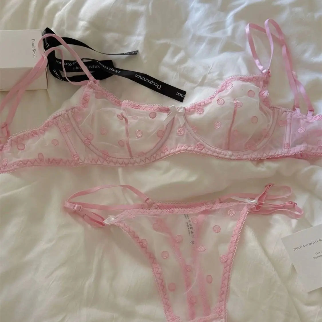 Ladies Polka Dot Lace Embroidery Bra Panty Set Soft Underwire Sheer Mesh Unlined Support Everyday Intimate Lingerie 32-38 Suit