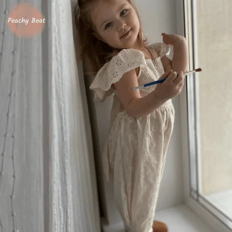 Fashion Baby Girl Cotton Lace Onesie Infant Toddler Child Strap Overalls Loose Outfit Summer Jumpsuit Casual Baby Clothes 1-7Y