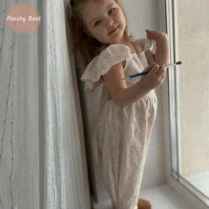 Fashion Baby Girl Cotton Lace Onesie Infant Toddler Child Strap Overalls Loose Outfit Summer Jumpsuit Casual Baby Clothes 1-7Y