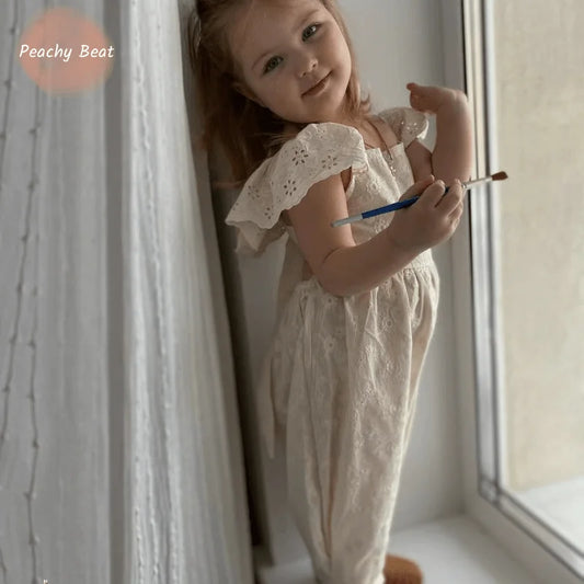 Fashion Baby Girl Cotton Lace Onesie Infant Toddler Child Strap Overalls Loose Outfit Summer Jumpsuit Casual Baby Clothes 1-7Y
