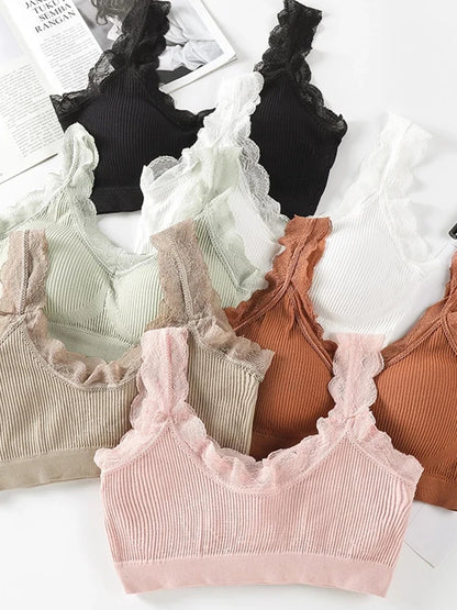 Sexy Lace Lingerie Set Padded Bra Set Without Steel Ring Solid Women's Underwear Brassiere Comfortable Fitness Crop Top