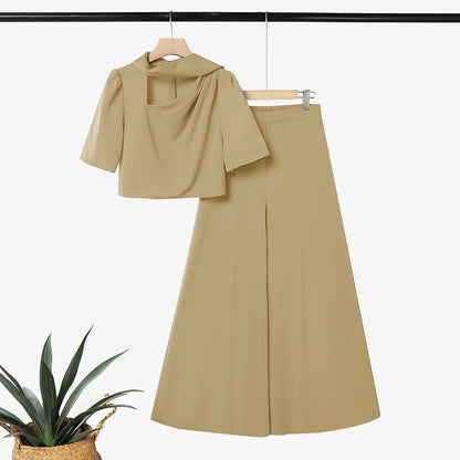 Stylish Summer Outfits ZANZEA Women 2 Pieces Sets Tracksuit Elegant Hollow Out Short Sleeve Blouse Wide Leg Pant Sets Streetwwar
