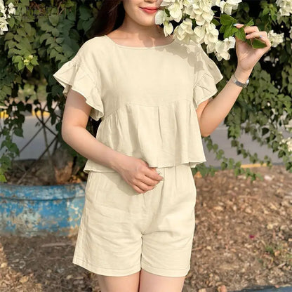 ZANZEA Korean Fashion Short Sets Women Square Neck Cropped Blouse & Elastic Waist Shorts 2 Piece Suits Summer Causal Outfits