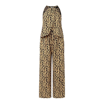 Stylish Women 2 Pieces Sets Leopard Print Holiday Outfits ZANZEA Summer Halter Sleeveless Tanks Tops Beach Pant Sets Streetwear