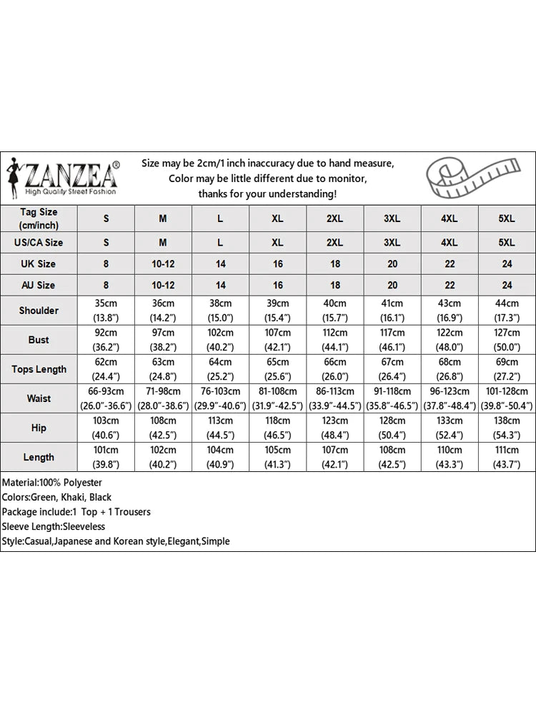 Fashion Women Two Pieces Sets ZANZEA Summer 2PCS Office Outfits V Neck Sleeveless Blouse Pant Sets Solid Tracksuit Trousers Suit