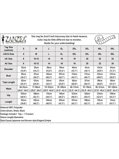 Fashion Women Two Pieces Sets ZANZEA Summer 2PCS Office Outfits V Neck Sleeveless Blouse Pant Sets Solid Tracksuit Trousers Suit