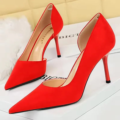 BIGTREE Shoes Woman Pumps Stylish Minimalist Slim Heel High Heels Suede Ladies Shoes Stiletto Comfort Women Heels Plus Size 43