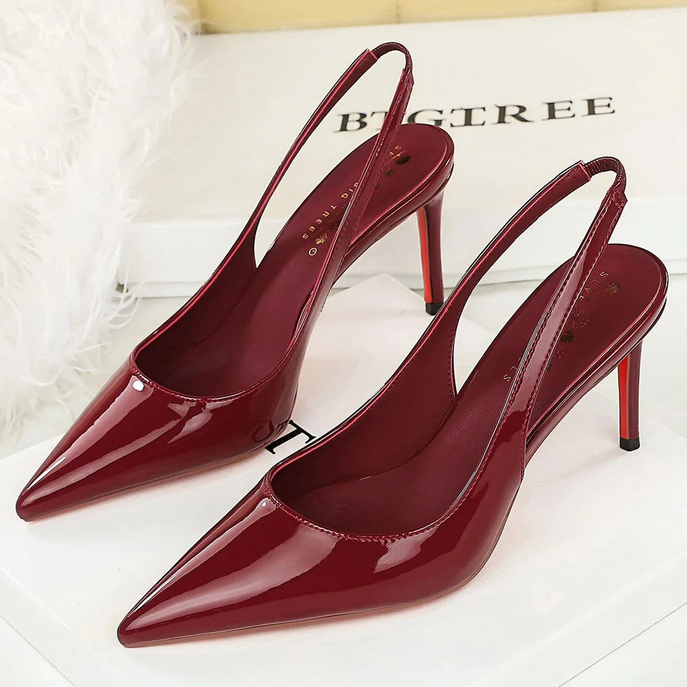 Large Size 43 Women Pumps Pointed High Heels Patent Leather Women Heels 8 cm Stiletto Sexy Party Shoes Summer Heeled Sandals