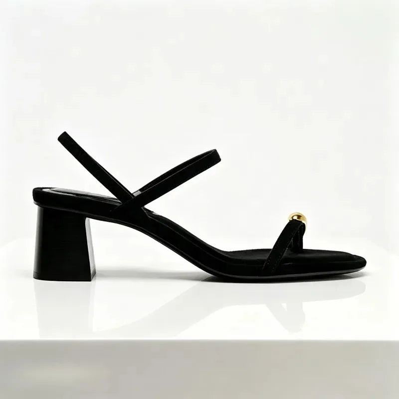 Metal Decoration Chunky Heeled Sandals Women Sexy Clip Toe Front & Rear Strap High Heels for Ladies Summer Luxury Designer Shoes