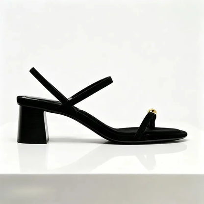 Metal Decoration Chunky Heeled Sandals Women Sexy Clip Toe Front & Rear Strap High Heels for Ladies Summer Luxury Designer Shoes
