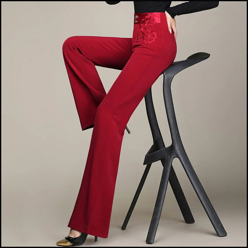 Women's High Waisted Straight Leg Long Pants Middle Aged Office Lady Elegant Embroidered Trousers Oversize 6XL Dropshipping