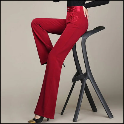 Women's High Waisted Straight Leg Long Pants Middle Aged Office Lady Elegant Embroidered Trousers Oversize 6XL Dropshipping
