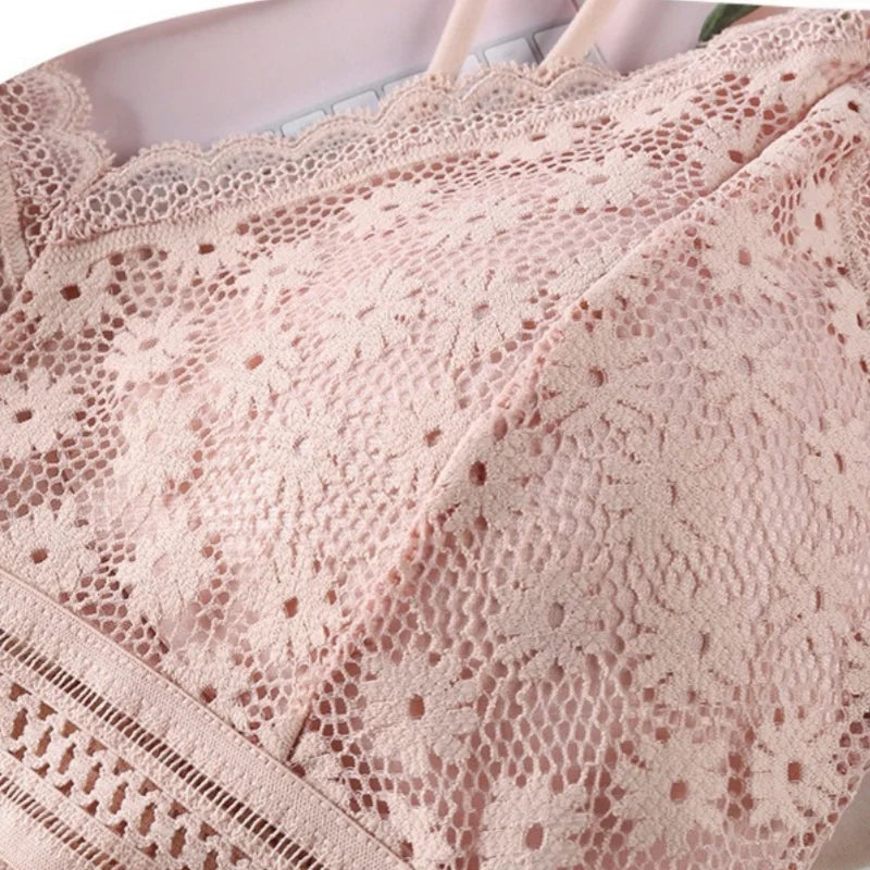 Women Lace Bra And Briefs Set Backless Bralette Solid Color Underwear Wireless Lace Bra Top Sexy Lingerie Set Female Intimates