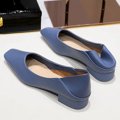 Fashion Low-Heel Women Shoes Versatile Square Head Women Mules Two Pairs Of Soft Leather Loafer High-Quality Heels 6 Colour