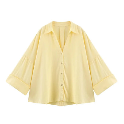 MUJER Striped Women's Shirt White Loose Casual Shirts for Women Summer Button up Shirts and Blouses Woman Wide Sleeve Ladies Top