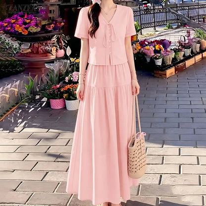 ZANZEA Summer 2PCS Outfits Stylish V Neck Short Sleeve Blouse Dress Sets Casual A Line Skirt Suit Elegant Women 2 Pieces Sets