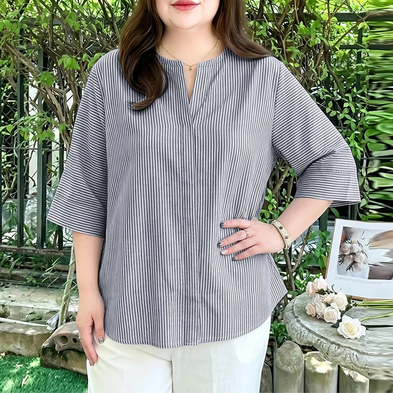 ZANZEA 2026 Summer Women Loose Striped Blouses V-Neck 3/4 Sleeve Pullover Tops Daily Casual Day to Night Blusas de Mujer