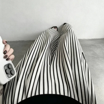 Women's Korean Dongdaemun Summer Casual Wide Leg Striped Loose Fit High Waist Slimming Effect Comfortable Elastic Waist Pants