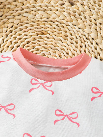 Girls Summer Outfit Butterfly Knot Print Short Sleeve Shorts Set Cute Fashionable Child Ensemble for Girls
