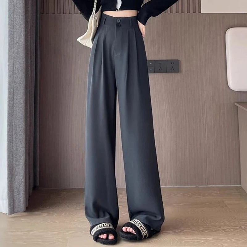 Lady Baggy High Waist Suit Pants Women Classic Designer Straight Leg Trousers Girls Fashion Casual Daily Slacks