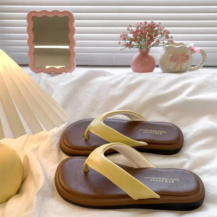 Autumn Afternoon Flip Flops for Women Suede Wedge Heel Clip Toe Memory Foam Insole Non Slip Summer Beach Footwear