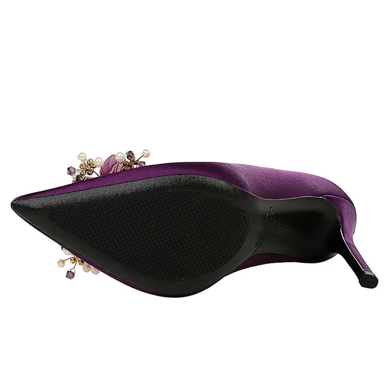 BIGTREE Shoes Flower Bead Design Women Pumps Silks Satins High Heels Luxury Banquet Shoes Stiletto Heels 10 Cm Ladies Shoes 2026