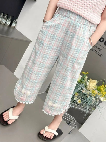 2026 New Girls' Lightweight Anti Mosquito Straight Leg Pants Ethnic Style Summer Trendy Kids Clothing Breathable Comfortable