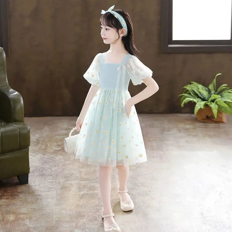 Tulle Skirt Girls Summer Dresses Kids Dress Luxury Cotton Linen Suit Girl From 8 12 Years Old Girl's Clothes Children's Elegant