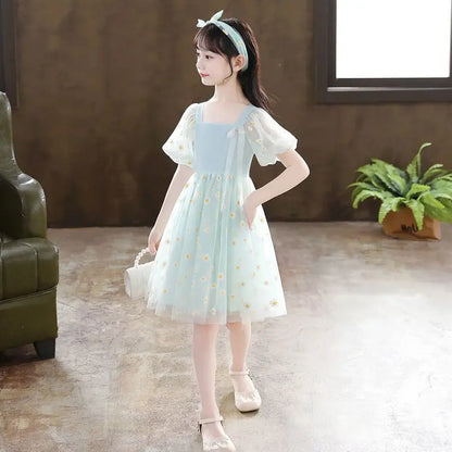 Tulle Skirt Girls Summer Dresses Kids Dress Luxury Cotton Linen Suit Girl From 8 12 Years Old Girl's Clothes Children's Elegant