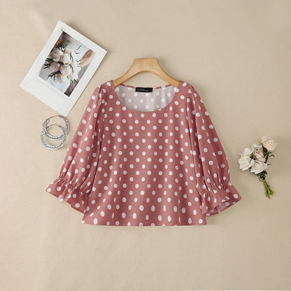 ZANZEA Women's Polka Dot Blouses Elegant Square Neck 3/4 Puff Sleeve Elastic Cuffs Pullover Tops Daily Casual Blusas de Mujer