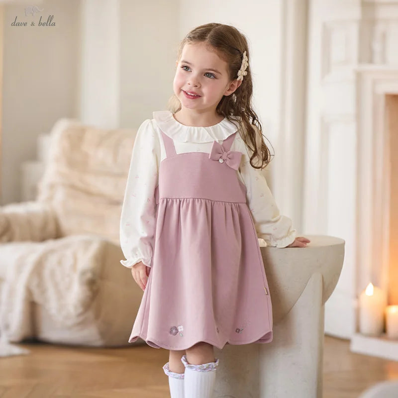 Dave Bella Girl Dresses Spring Autumn Dress Long Sleeve Cotton Sweet Bow Children Princess Clothes Elegant Charm Party DB3263030