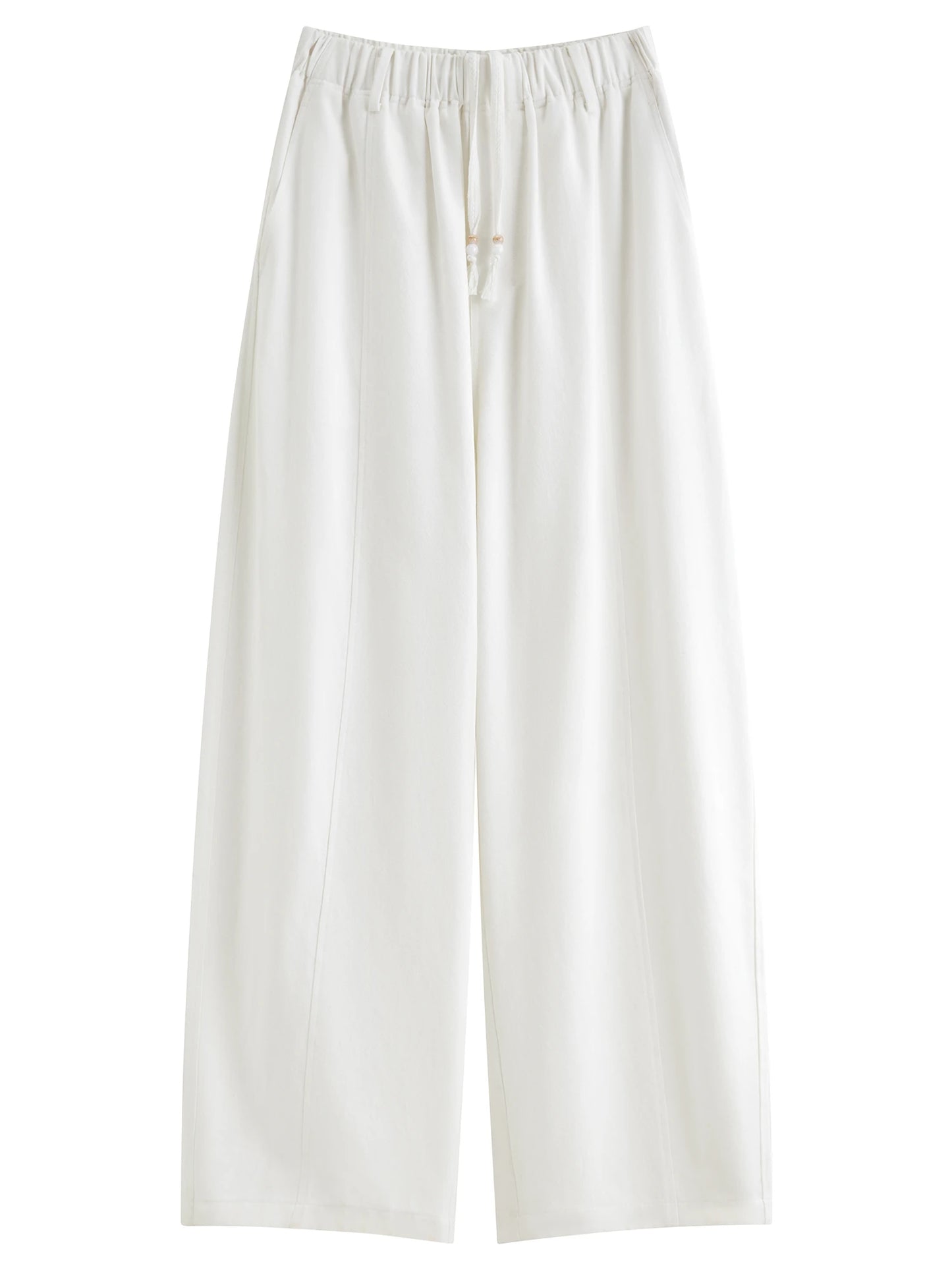 FSLE【Premium Series】2026 Summer Women's Arc Leg Relaxed Fit Wide Leg Pants with Elastic Waist - Casual Comfort for Daily Wear
