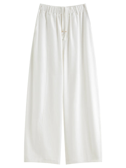 FSLE【Premium Series】2026 Summer Women's Arc Leg Relaxed Fit Wide Leg Pants with Elastic Waist - Casual Comfort for Daily Wear