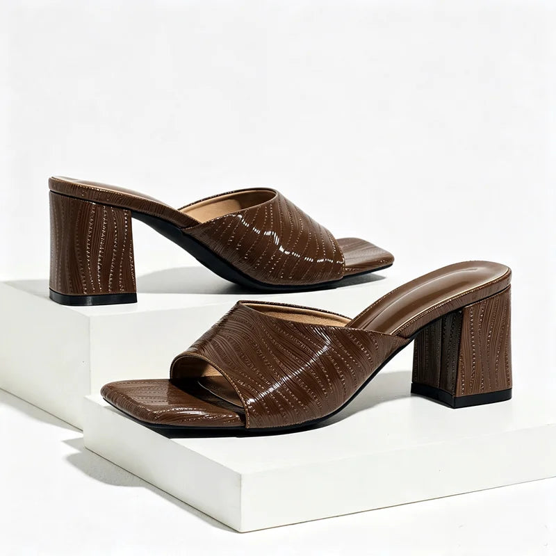 Novelty Striped Detail Mules Sandals Women Fashion Chunky Heel Slippers for Ladies Elegant Women Shoes Summer Slide Sandals