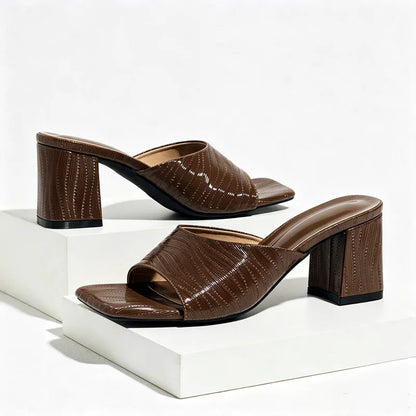 Novelty Striped Detail Mules Sandals Women Fashion Chunky Heel Slippers for Ladies Elegant Women Shoes Summer Slide Sandals